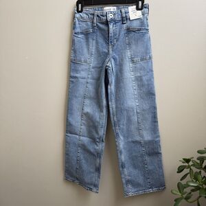 NWT Abercrombie Kids High Rise Wide Leg Jeans Girls 11/12 Regular Blue Denim